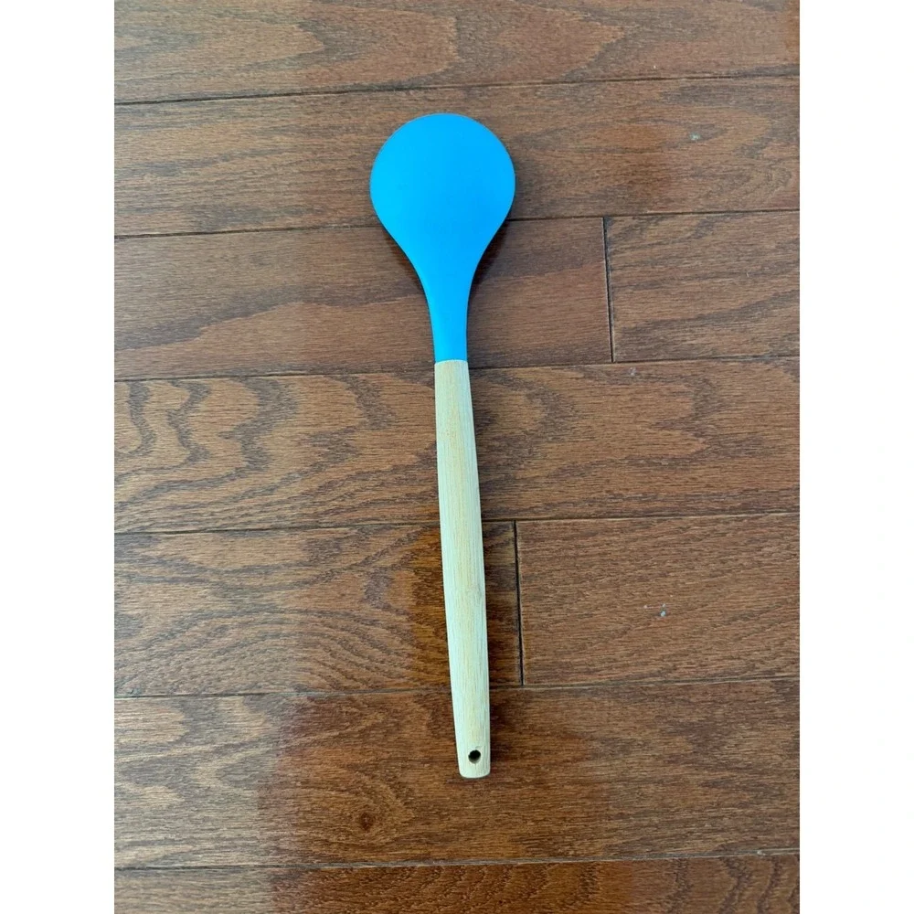 Weight Watchers Wooden Handle Silicone Head Utensil Cooking Spoon Blue 13